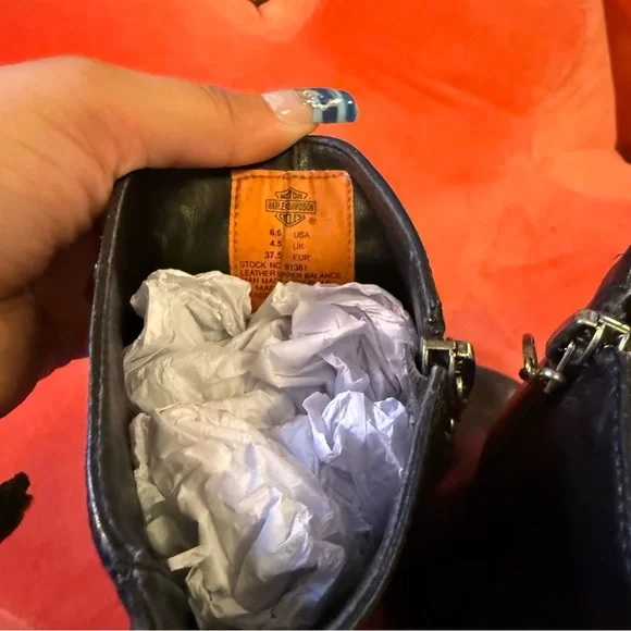 Harley Davidson Black Women's Leather Mid-Calf Block Heel Boots - Picture 6 of 6